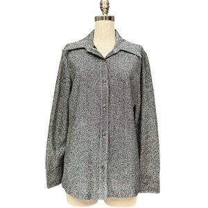 Vintage 70s Metallic Dagger Collar Royal Blouse New York Button Down Shirt Large